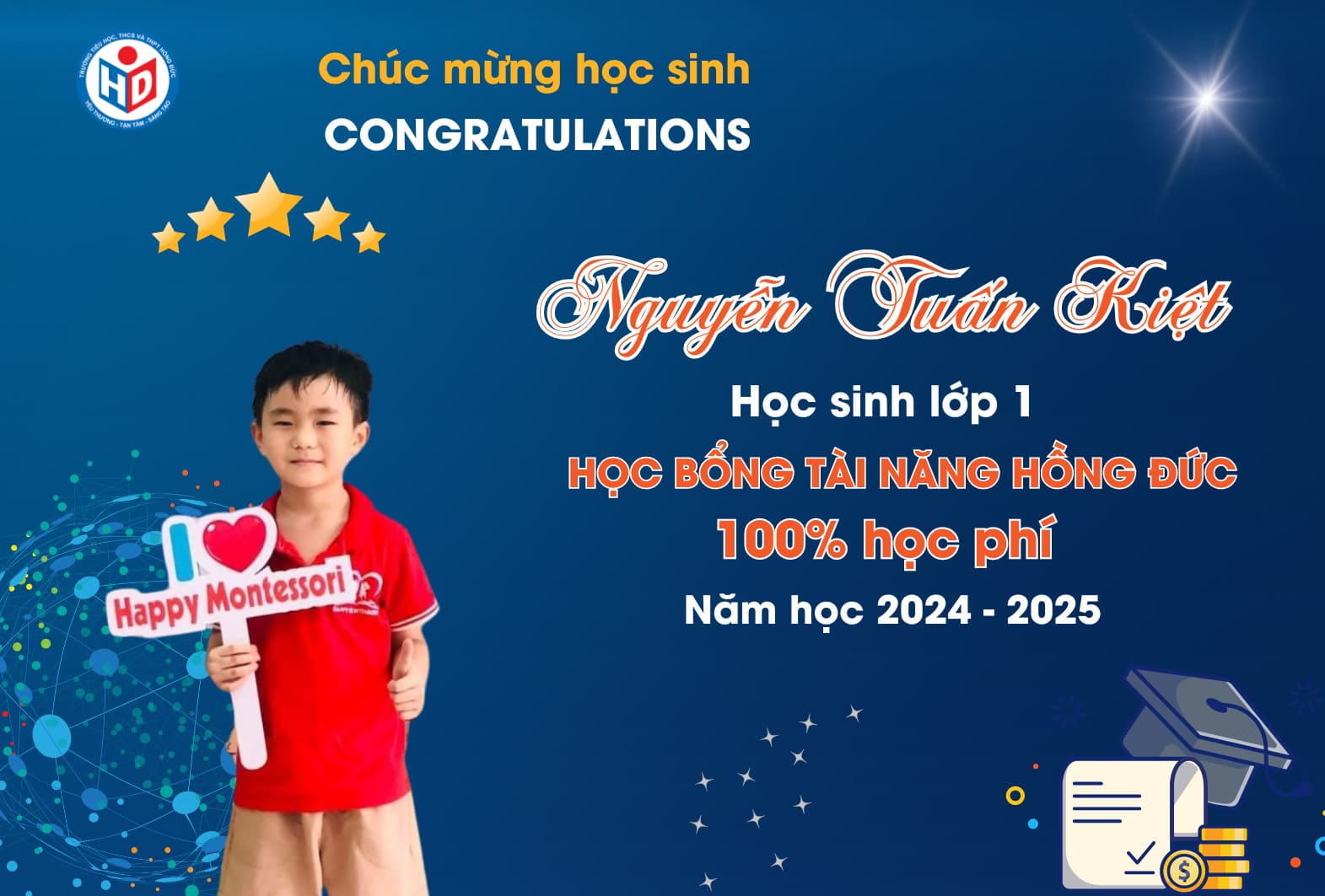 Vinh danh học sinh đạt học bổng tài năng hồng đức năm học 2024 – 2025