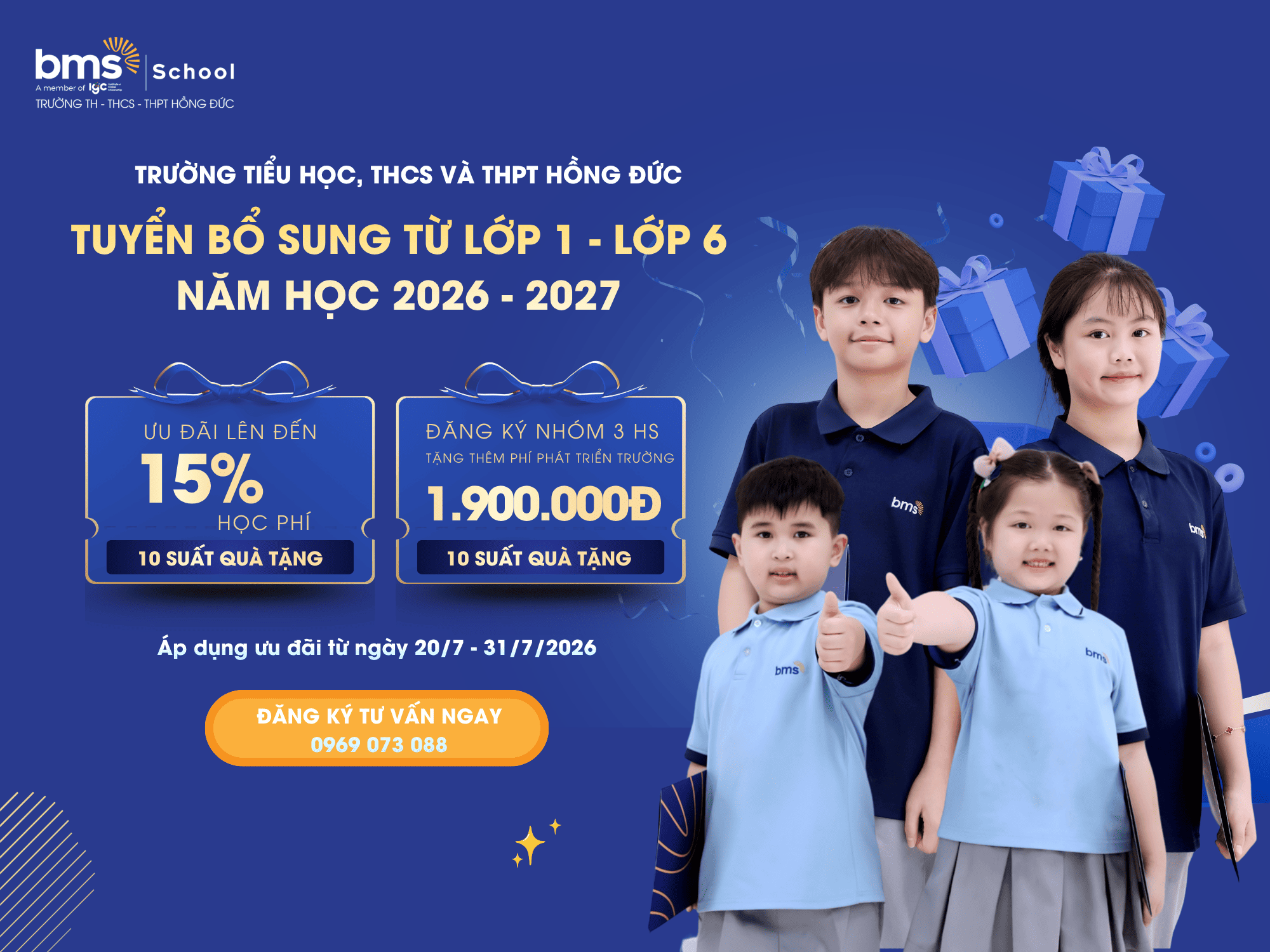 Tuyển bổ sung học sinh từ lớp 1 đến lớp 6: Chỉ còn 10 suất ưu đãi cuối cùng lên đến 15% học phí