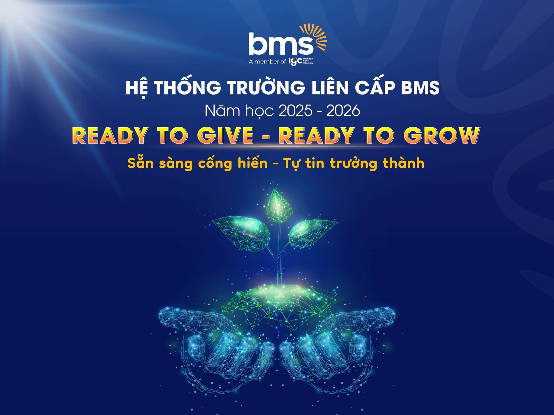 Thông điệp năm học 2025 - 2026 Hệ thống Trường liên cấp BMS: “READY TO GIVE – READY TO GROW” (Sẵn sàng cống hiến – Tự tin trưởng thành)